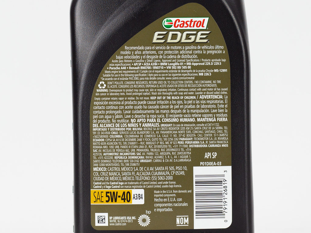 ACEITE CASTROL EDGE 5W40 SINTETICO 946ML