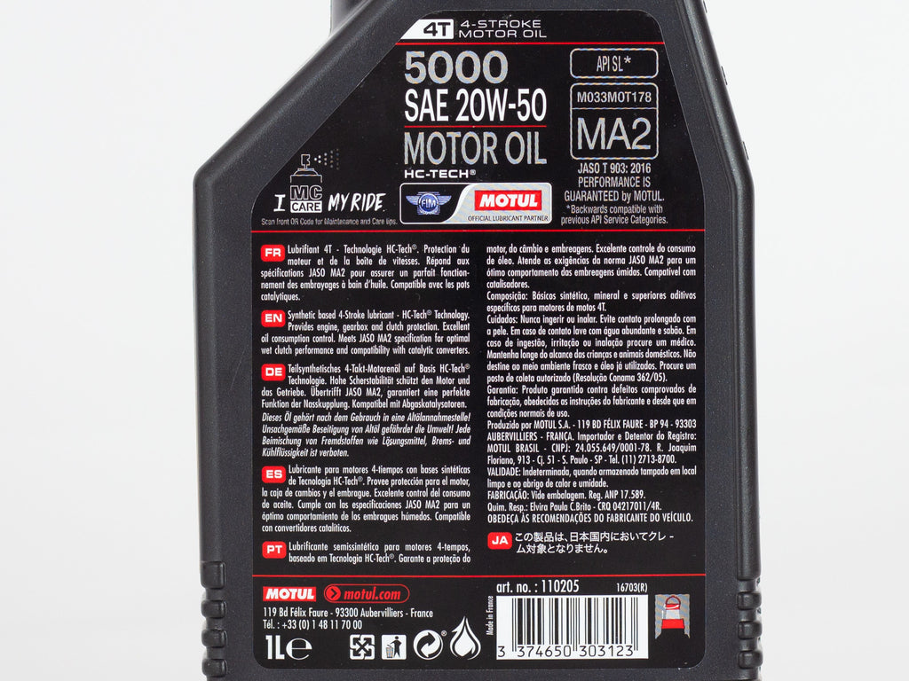 ACEITE MOTUL  MOTO 5000 4T 20W50 TECHNOSYNTHESE 1LT