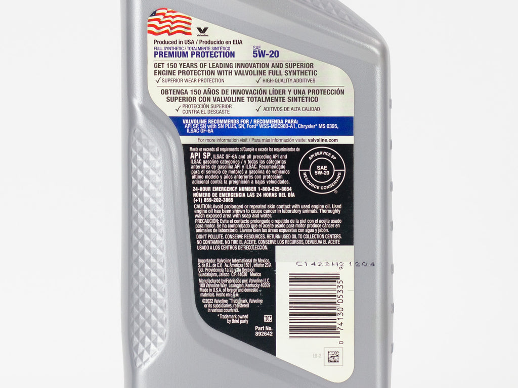 ACEITE VALVOLINE PREMIUM 5W20 SINTETICO 4.73LT