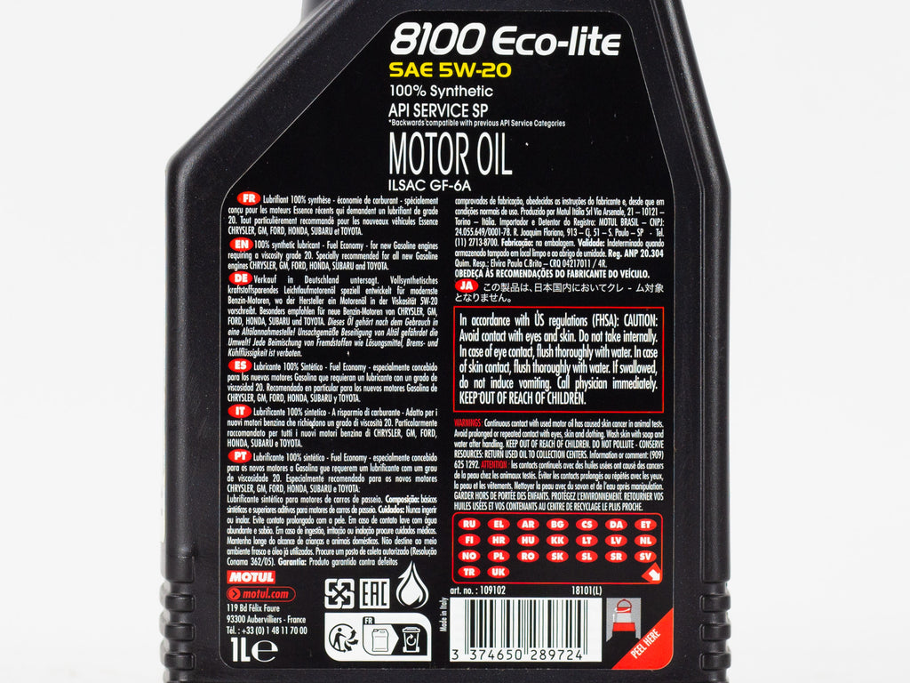 ACEITE MOTUL 8100 ECO-LITE 5W20 SINTETICO 1LT