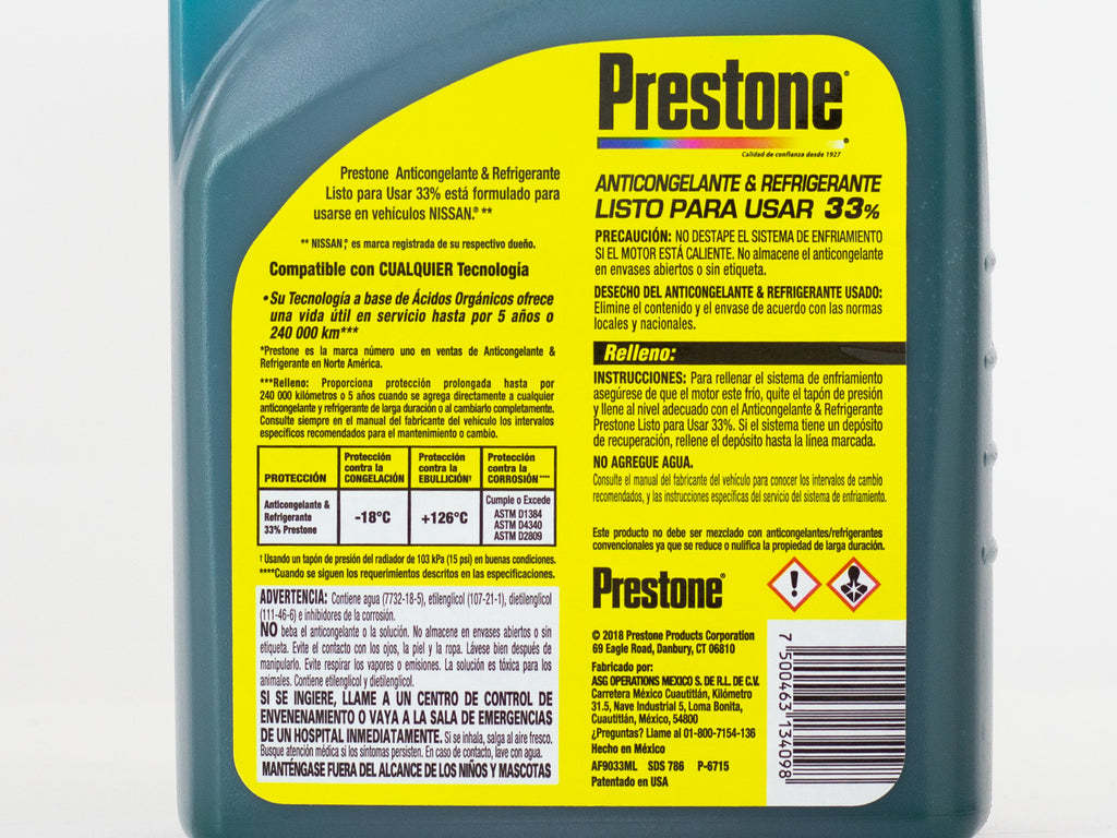 ANTICONGELANTE PRESTONE 33% AZUL NISSAN 946ML