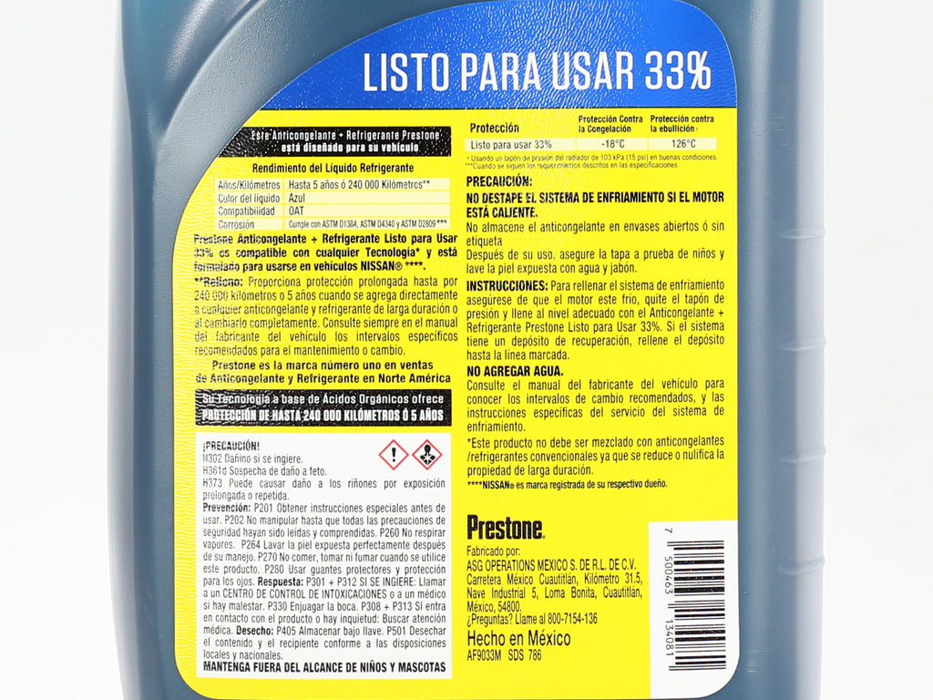 ANTICONGELANTE PRESTONE 33% AZUL NISSAN 3.78L