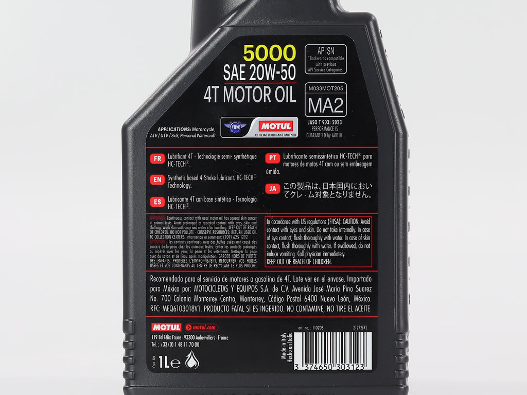 ACEITE MOTUL  MOTO 5000 4T 20W50 TECHNOSYNTHESE 1LT