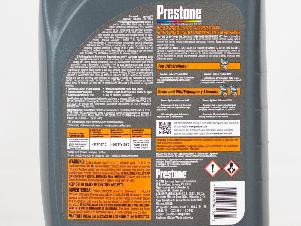 ANTICONGELANTE PRESTONE 50% NARANJA GM DEXCOOL  3.78LT