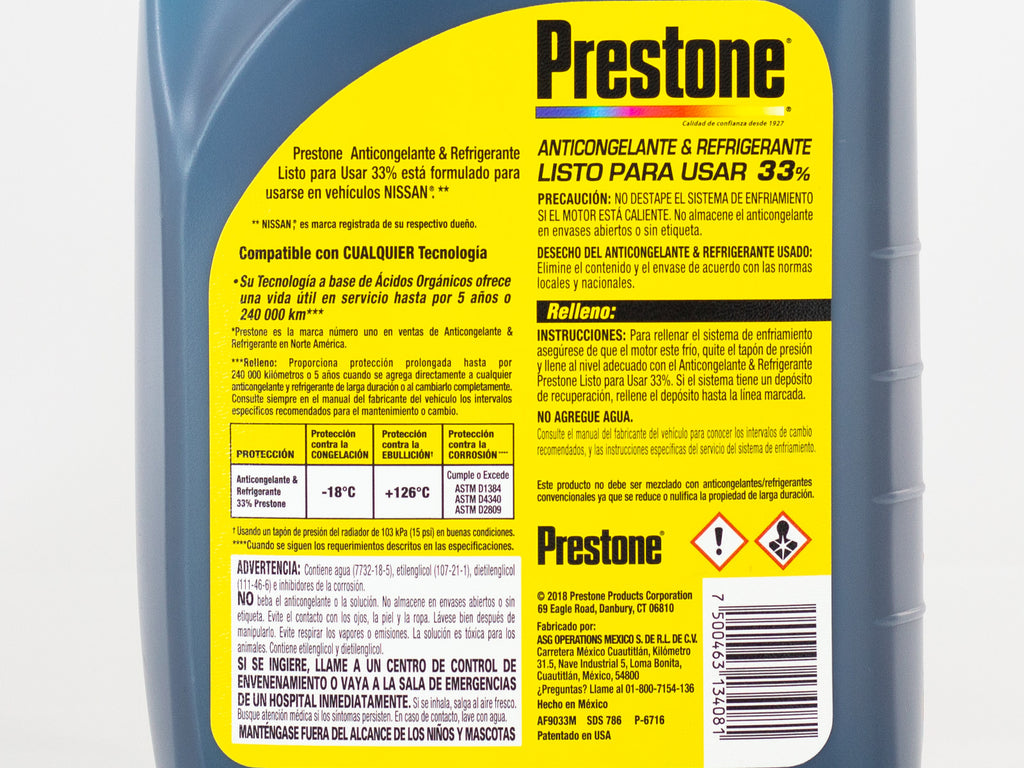 ANTICONGELANTE PRESTONE 33% AZUL NISSAN 3.78L